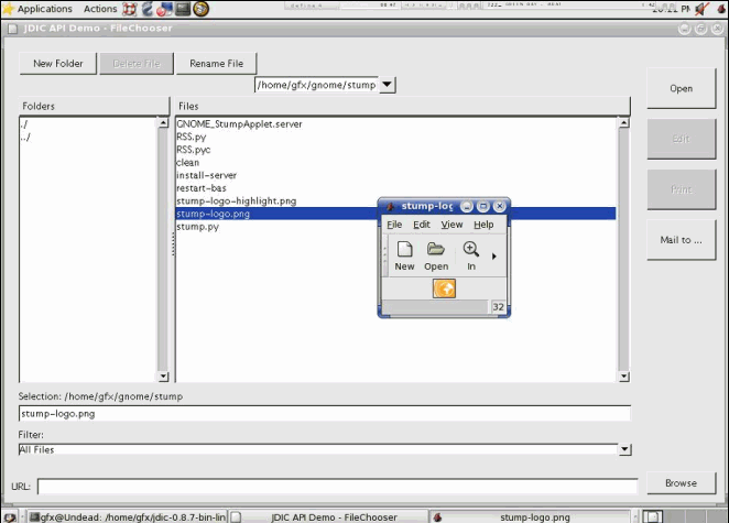 Les exemples de JDIC présentent chaque composant, comme Desktop qui peut ouvrir le programme associé à une extension de fichier.