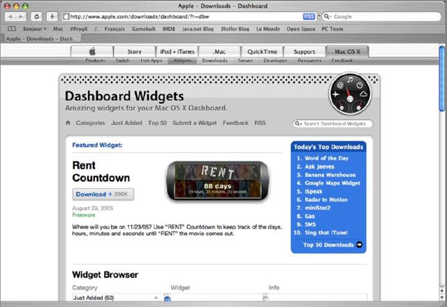 Le site d'Apple propose des centaines de widgets téléchargeables gratuitement.