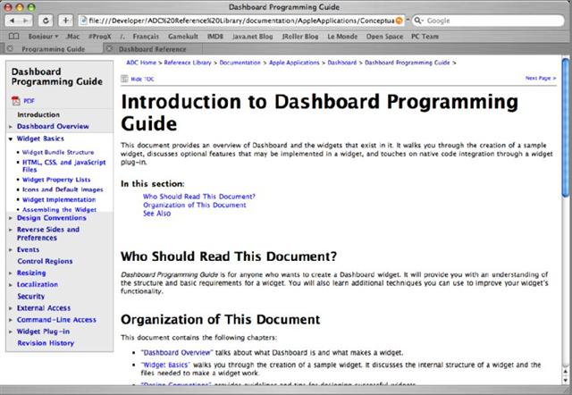 L'Apple Developer Connection propose des documents de référence très complets pour Dashboard.